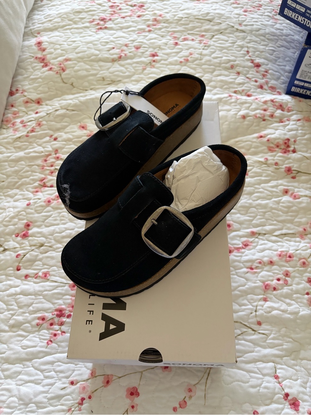 Sonoma Black Suede women’s Slip-On Clogs with Buckle